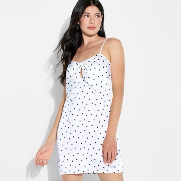 wild fable Dresses & Skirts - White Polka Dot Dress with Bow Detail